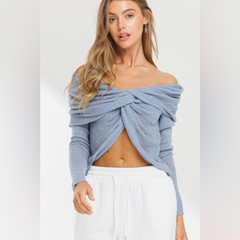 Off the Shoulder Twist Front Sweater Top